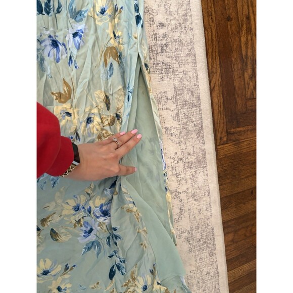 Lulus Captivating Grace Sage Green Floral Satin Ruffled Maxi Dress Size Small - Picture 9 of 11